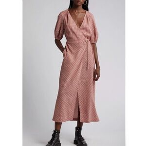 Treasure & Bond Pink Plaid Wrap Midi Dress Size Small